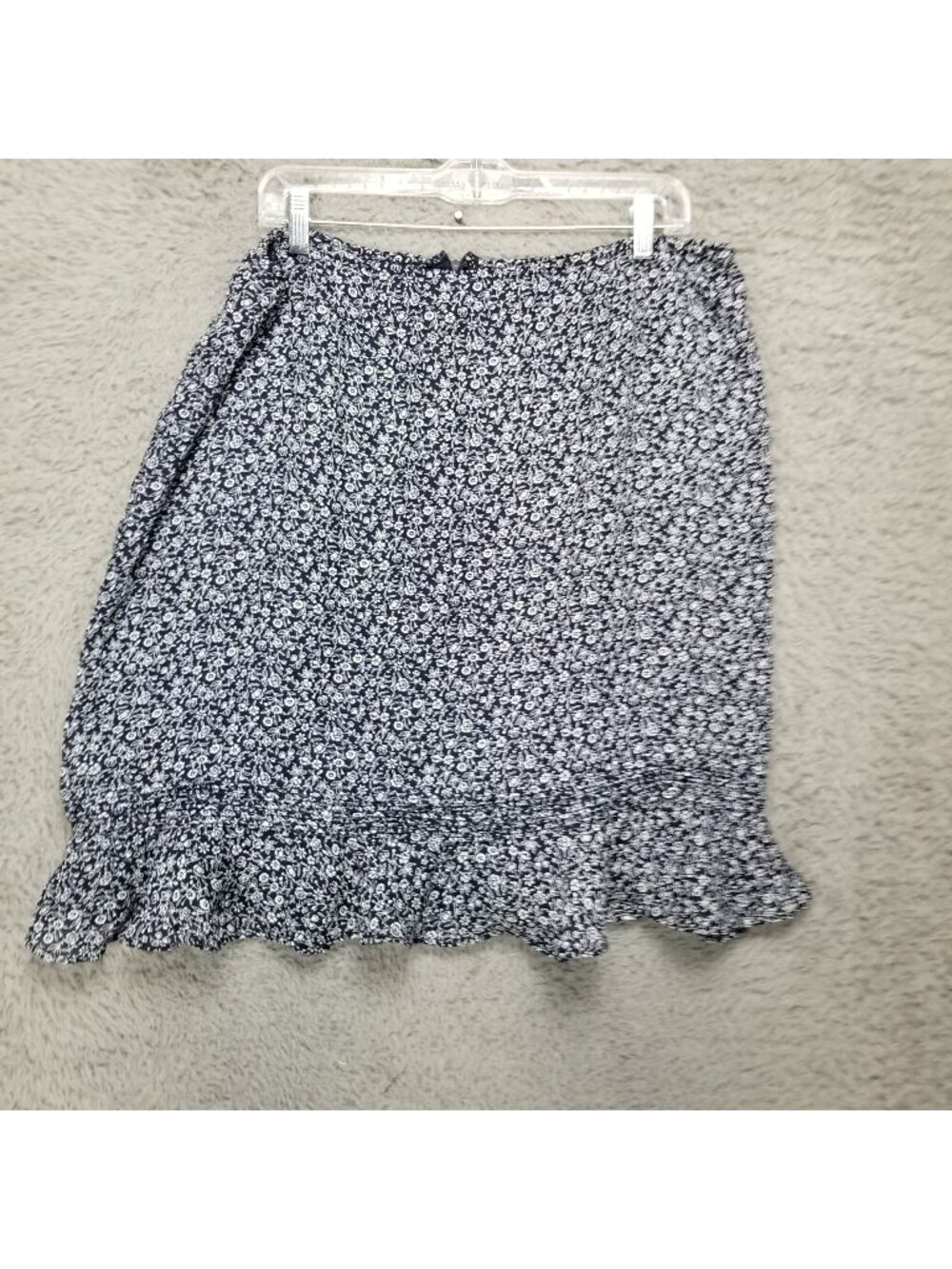 Skirt Womens 16 Petite Blue Floral Layered Sheer Ruffle Zip Close Skirt Only